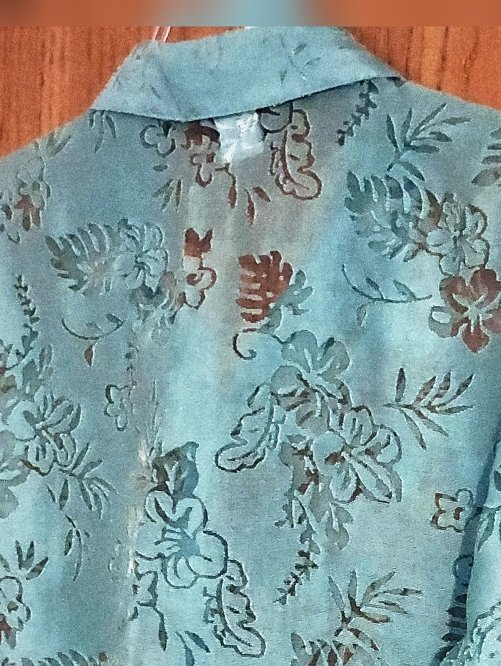 Salon Studio Collar Women's Aqua Semi Sheer Laced Button Down Top Blouse Sz L - Picture 6 of 8